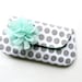Mint and Gray Polka Dots Clutch Purse, Bridesmaid Gift Clutch, Envelope Clutch, Flower Brooch, Personalized Colors