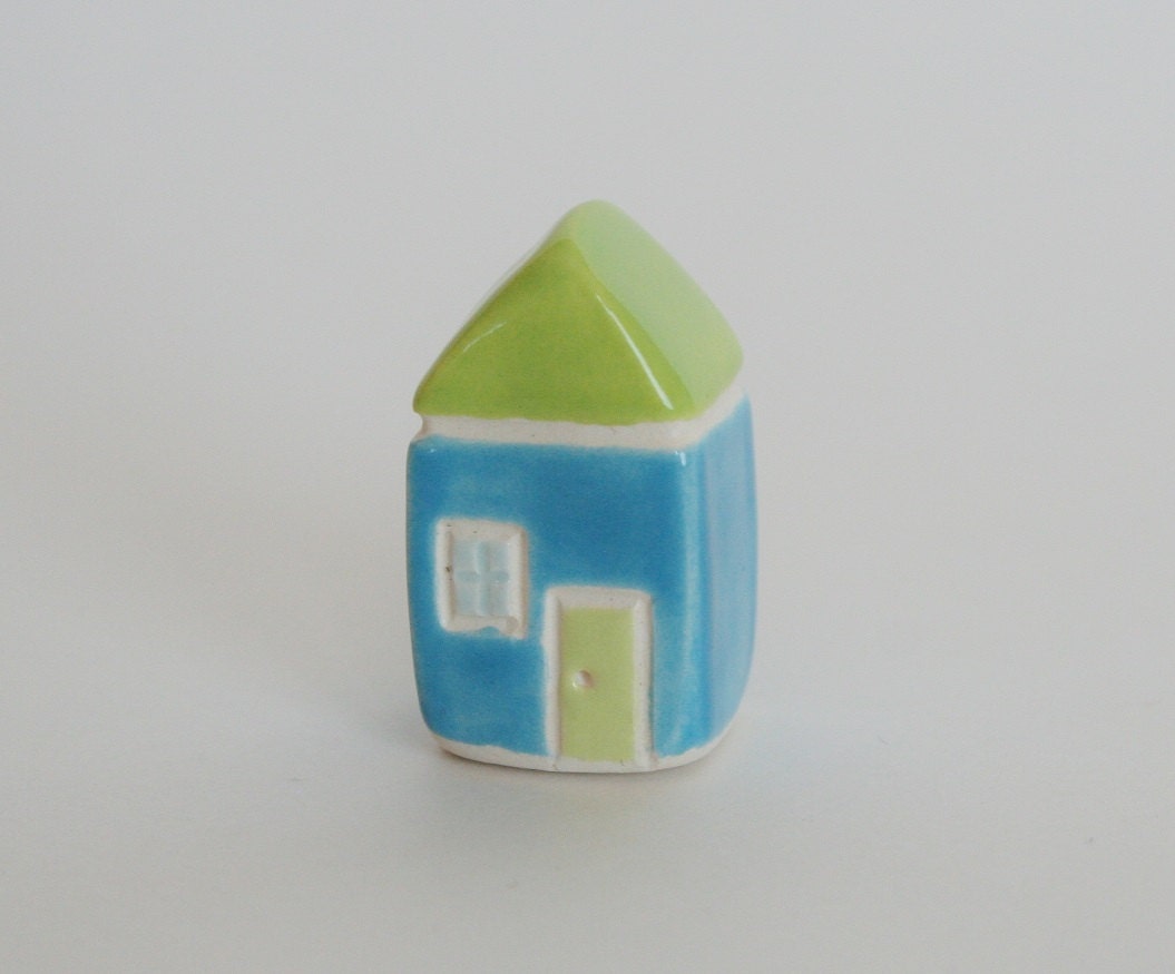 Little Clay House ceramic pottery miniature blue green collectible terrarium decor