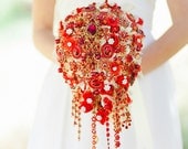 Deposit on cascading red and gold brooch bouquet -- made to order  bridal bouquet