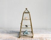 Vintage Glass and Brass Box Shelf / Pyramid, Display, Dome