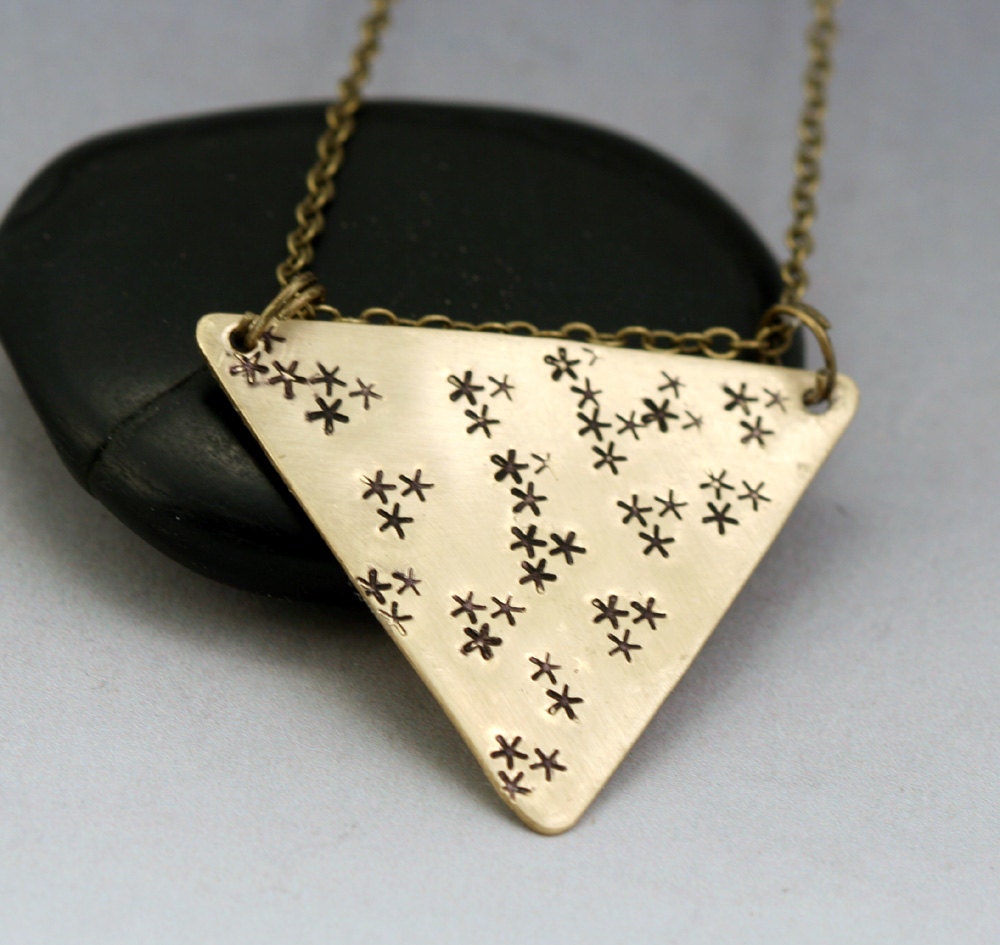Inverted Triangle Necklace - Stars Texture - Long Necklace