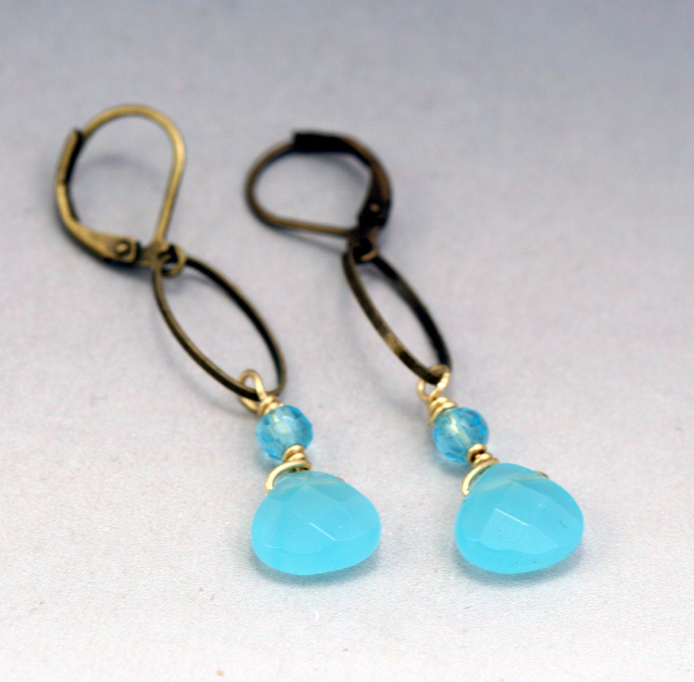 Aqua Quartz Dangle Earrings