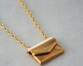 Gold Envelope Letter Necklace - Love Letter - Brass - Personalize with Note