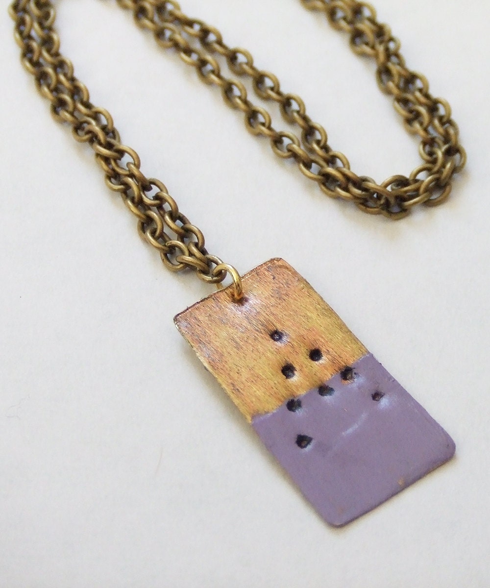 Monogram Initial Brass and Copper Pendant Necklace Hand Dipped Painted Navy Blue or Lavender - Customize - Personalize