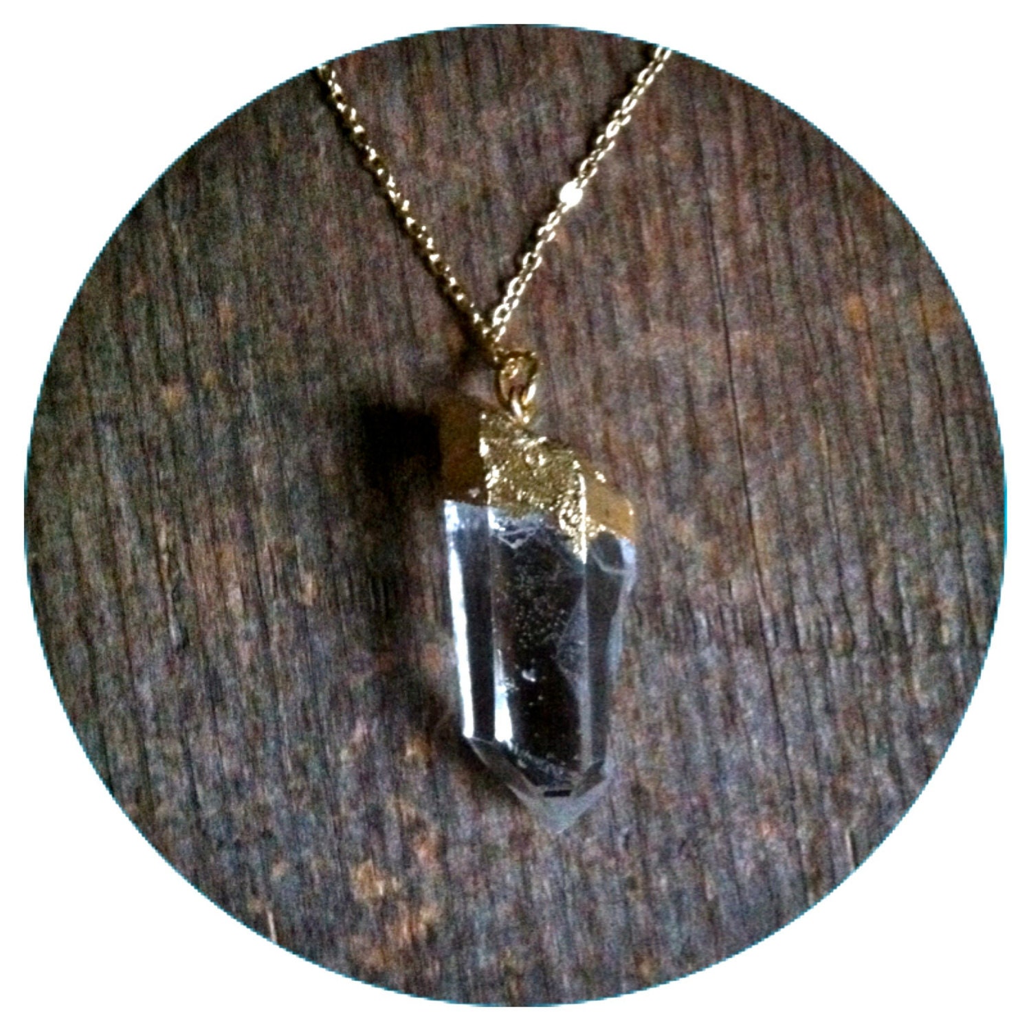 quartz crystal necklace on delicate gold plated chain -