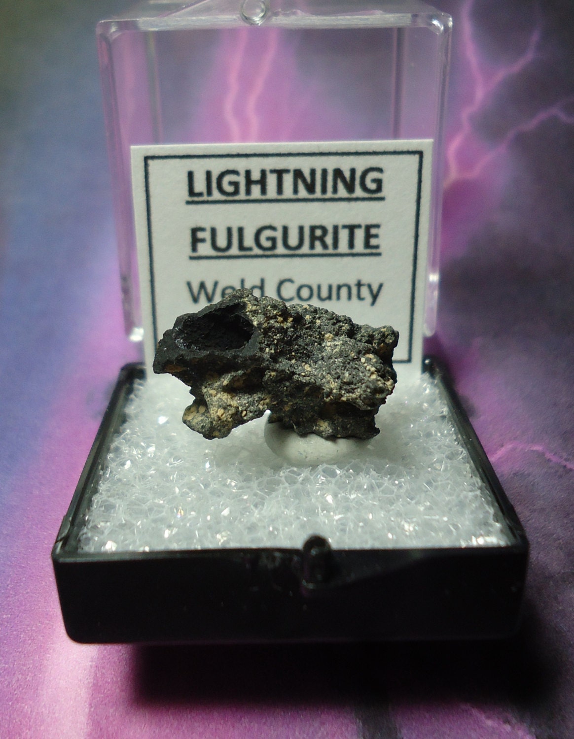 SPARKS-FLEW2 Lightning Fulgurite Crystal In Perky Specimen Box From Colorado U.S.A. Rare