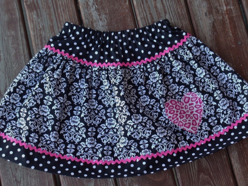 Valentines Day "LOVE WILD" collection  Girls skirt size  4 - 5 - 6 - 7 - 8 with zebra / cheetah / damask / dots