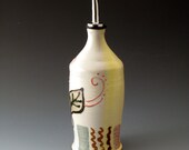 Oil or Vinegar Bottle - Ceramic Cruet with Flower Motif