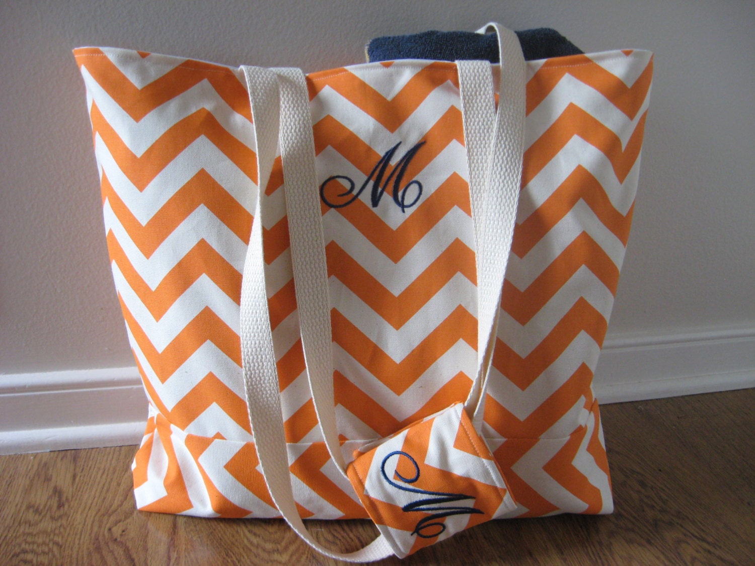 Monogrammed Large Beach Tote Set, Chevron Beach Bag, chevron tote bag, Koozie