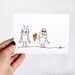 I Love You Card. Girl Robot Love. Red, Black, White. Folded Handmade Card.