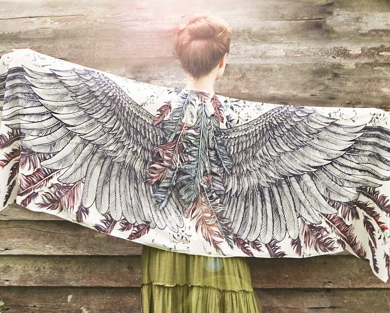 Women scarf, Earthy Wings and feathers in Modal/rayon, stunning unique and useful, perfect gift