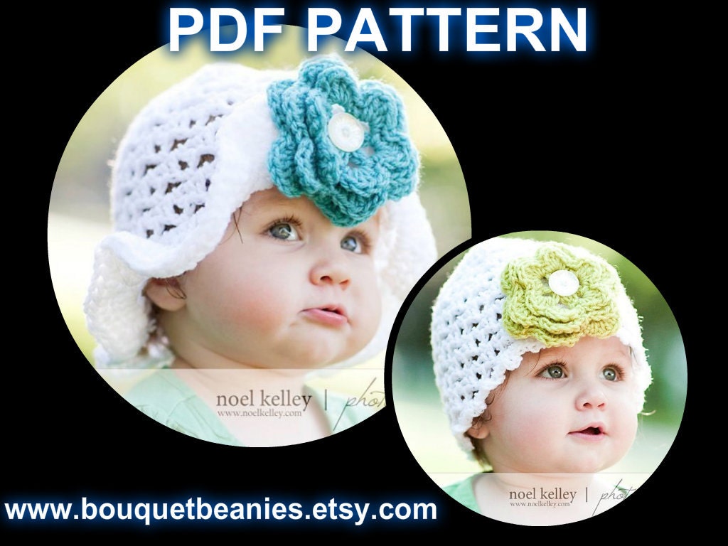 PDF Crochet Pattern - DROPLET Bouquet Beanie Hat Crochet PATTERN- Beanie and Optional Sunhat Brim