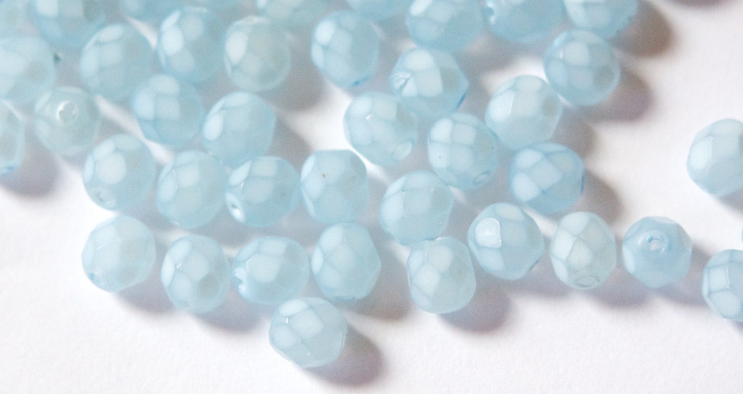 Czech Faceted Matte Light Blue Coated Glass Beads 6mm (30) czh013C
