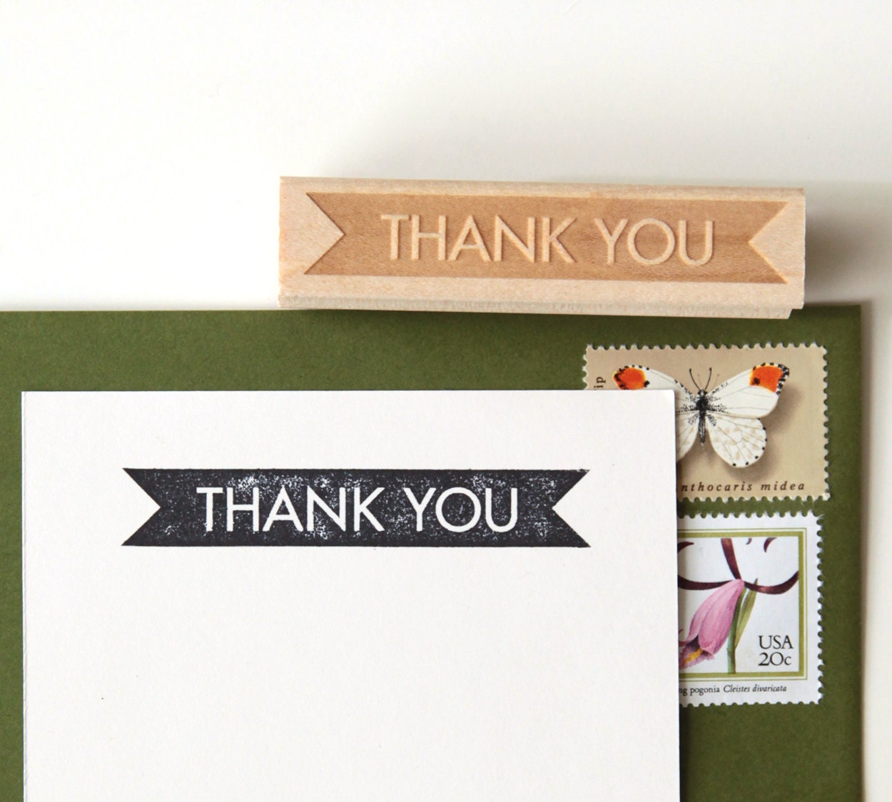 Thank You Rubber Stamp, Original Minimalist Modern Design (Wood Mounted)