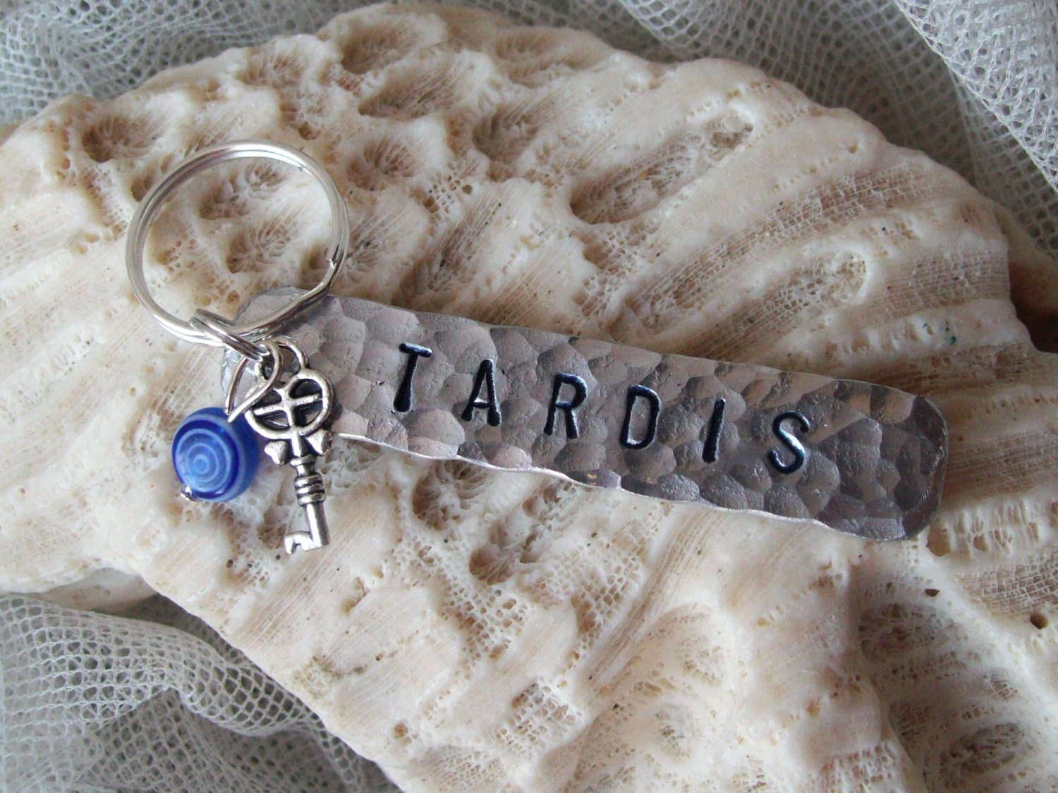 TARDIS - aluminum hand-stamped key chain