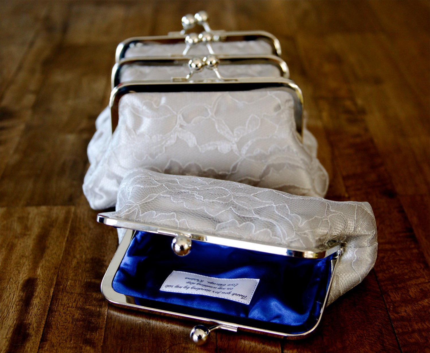 Personalized Silver Grey Lace Clutch