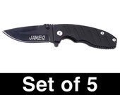 Set of 5 Custom Personalized Engraved Spring Assist Extreme Action Black Knives, wedding, groomsmen, special occasion gift