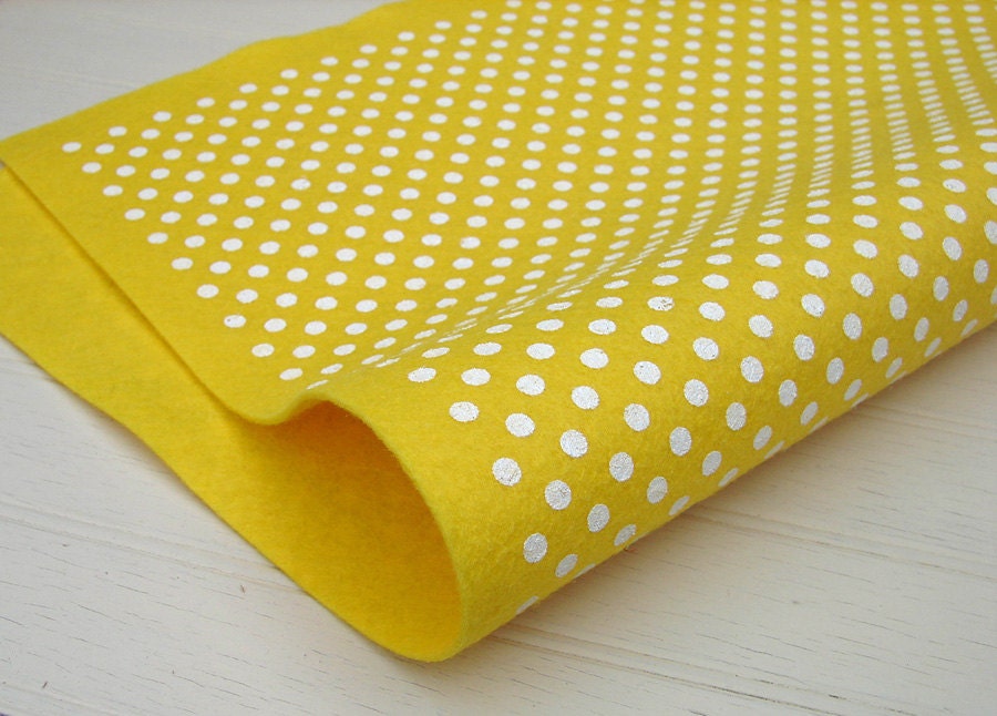 Polka Dot Wool Felt Sheets Lemon with Polka Dots - 12x18 Piece