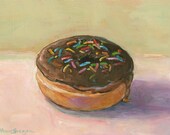 Doughnut With Sprinkles Original Painting Dessert Still Life Home Kitchen Wall Decor