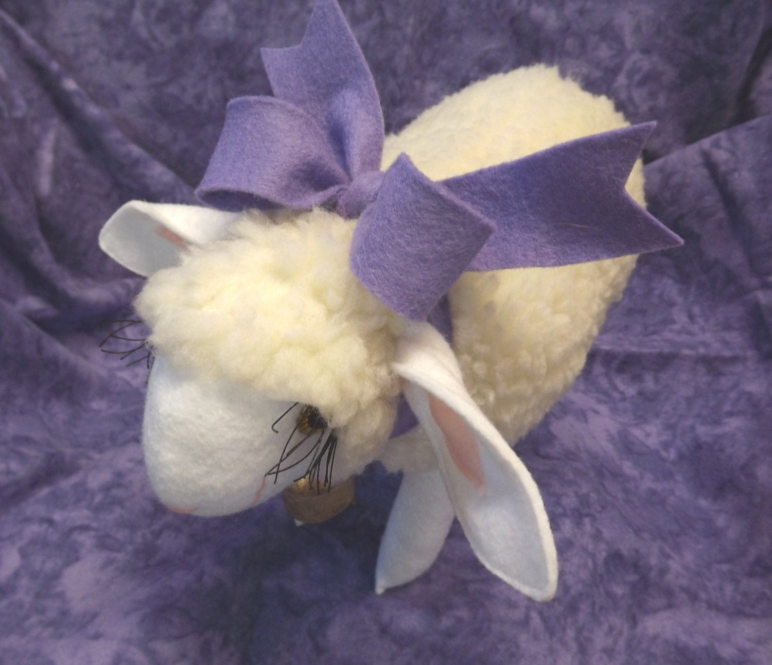 Lamb Ewe Sheep hand made soft sculpture plush animal thistle lavender bow