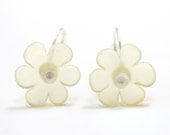 Pale Yellow Sea Glass Flower Bead Earrings Handmade Lampwork Sterling Silver Made to Order