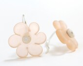 Pale Peach Sea Glass Flower Bead Earrings Handmade Lampwork Sterling Silver Made to Order