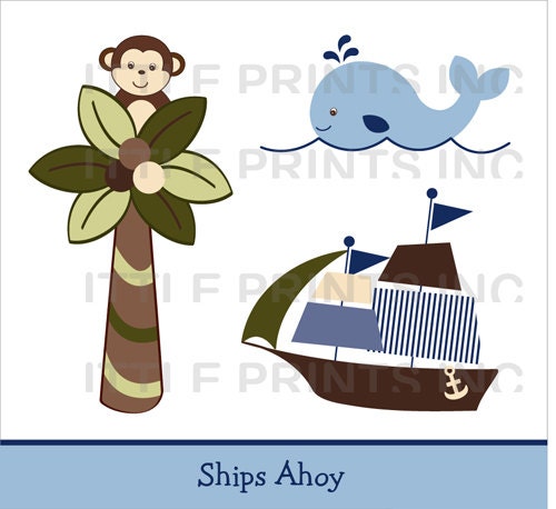 Nautical Whale Pirate Ship Clip Art INSTANT DOWNLOAD Il_570xn