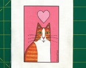 Orange and White Ginger Cat... Fabric Craft Panel Quilt Block for Sewing DIY