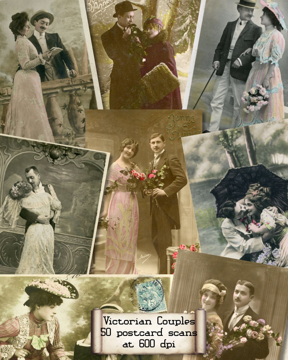 NEW - Victorian Couples no.02 - 50 Digital Printable Postcard scans for scrapbooking collage art atc aceo cardmaking
