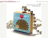 Moving Sale - HEDGEHOG : a pendant charm made from a Scrabble Game Tile game piece