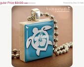 Moving Sale - SEA TURTLE (Blue) : a pendant charm made from a Scrabble Game Tile game piece