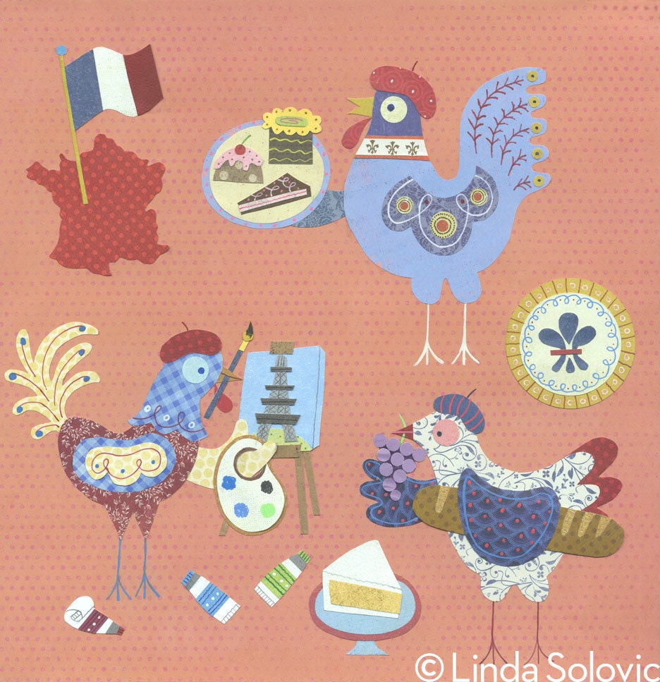 Three French Hens Print 13 x 19