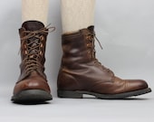size 7.5 - 1980s Brown Leather BOMBER Boots - vintage oxfords - ONCOURSE, made in USA