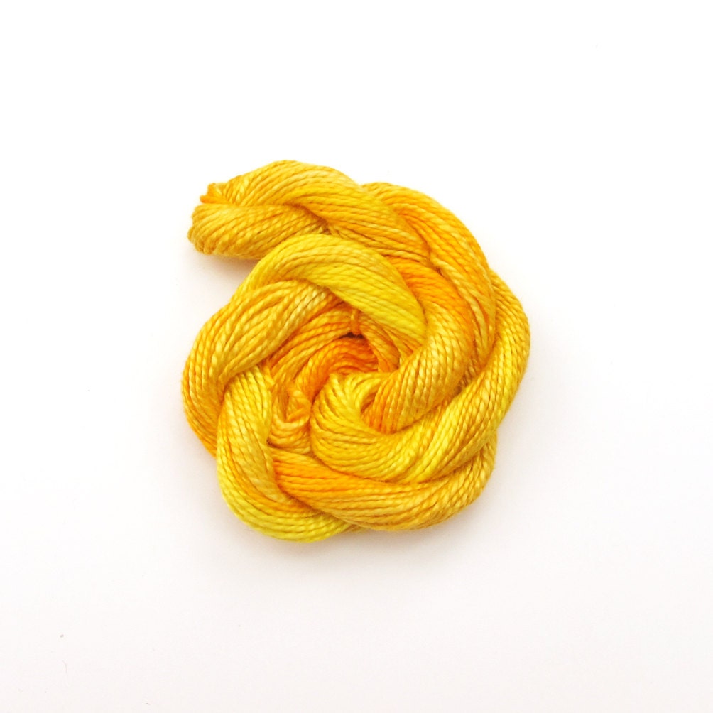 Hand dyed cotton perle 5 embroidery yarn, 20m skein -  bright yellow, lemon yellow, daffodil, spring, summer sun