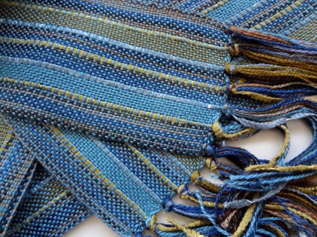 handwoven scarf, cornflower blue with bamboo ribbon lariat