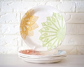 Colorful Set of Four Plates: Lime Green, Blue, Yellow, Coral