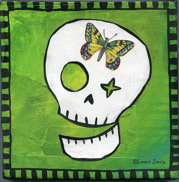 Skull and Butterfly with a yellow butterfly