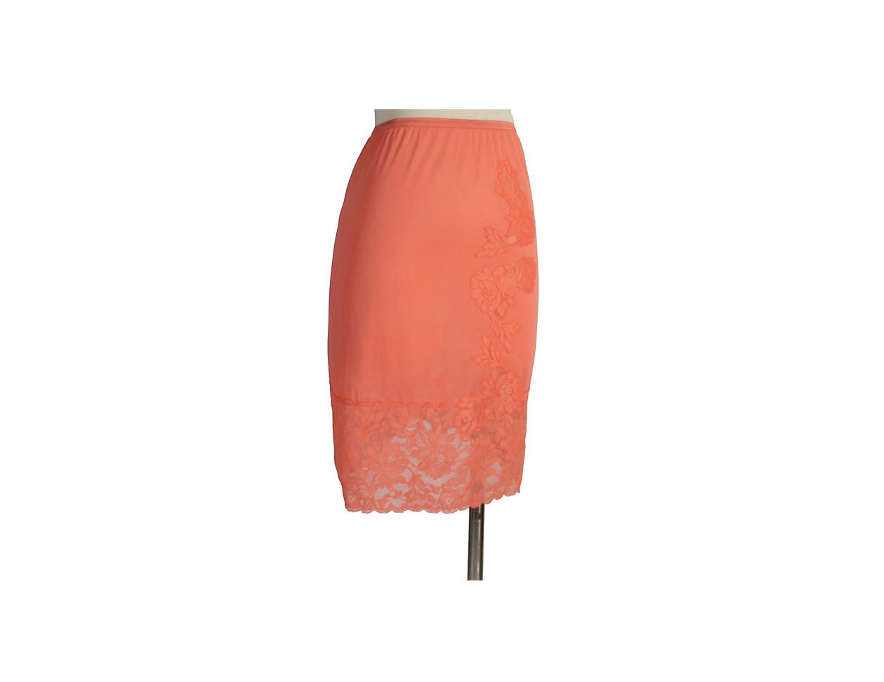 Vintage 60s Vanity Fair Coral Peach Nylon Half Slip with Lace