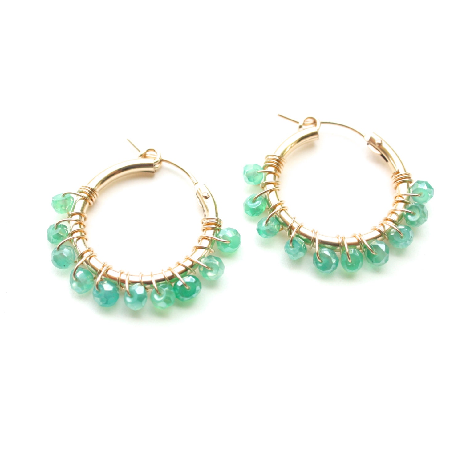 TenThings. GREEN ONYX. gold hoop earrings.