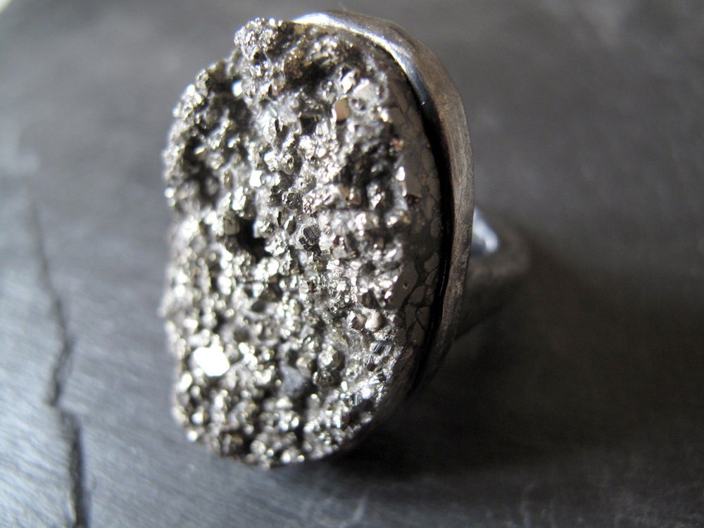 PYRITE // Sterling silver ring with drusy Pyrite