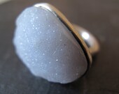 CHALCEDONY // Sterling silver ring with natural drusy Chalcedony