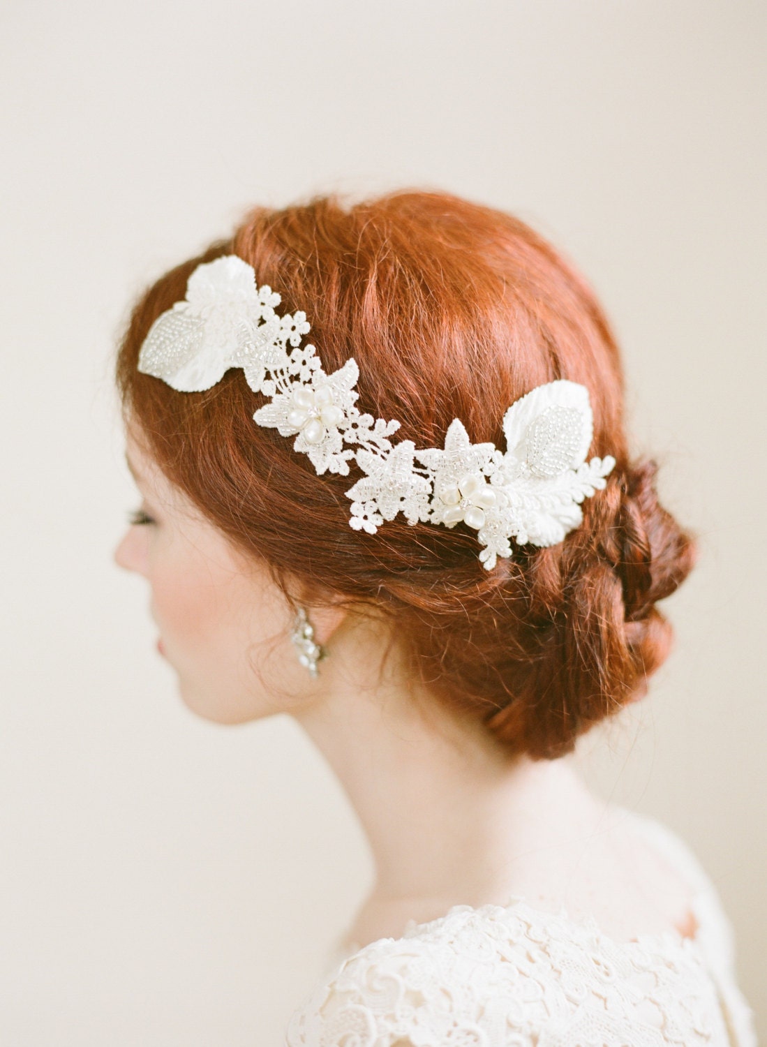 NEW Handbeaded Ivory Floral Lace Bridal Comb by Fine & Fleurie