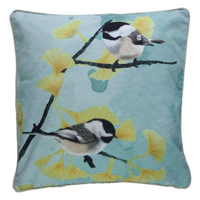 Cushion cover for throw pillow with bird - Chickadees in blue - 16x16 inch 40x40cm DELUXE edition