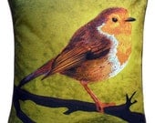 Cushion cover for throw pillow with bird - English Robin - 16x16 inch 40x40cm DELUXE edition