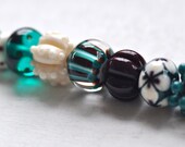 p i n o c e a n handmade lampwork beads set (10) - mix / blue, ivory, brown -