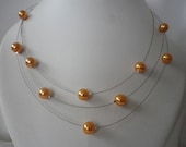 Tangerine Orange Infinity Floating Pearls  Necklace and Earrings Set