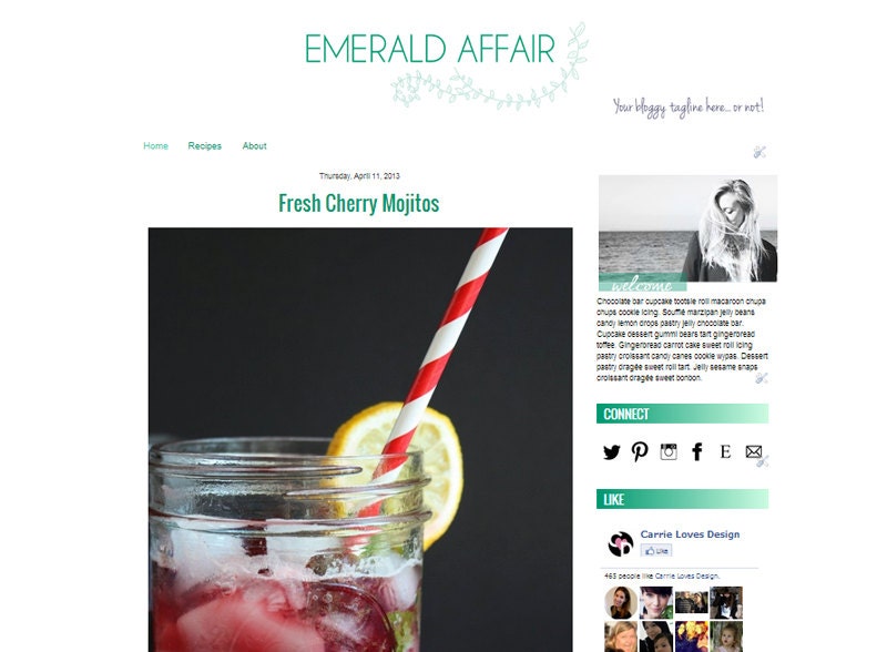 Premade Blogger Template Emerald Affair