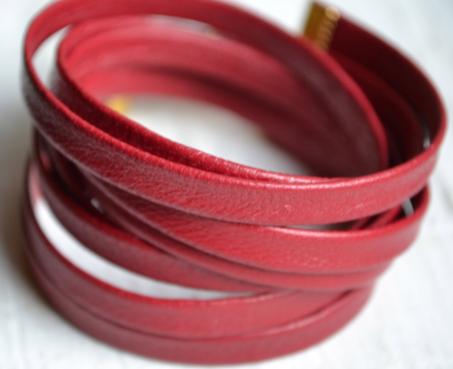 shredded oxblood leather cuff double wrap bracelet