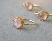 SALE 30% OFF - Gold Moonstone Ring, Crochet Gold Filled Wire, Size 7.5, 8 Rainbow Moonstone Ring