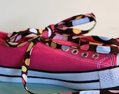 Pastel and Brown Dot Fabric Shoelaces with Aglets